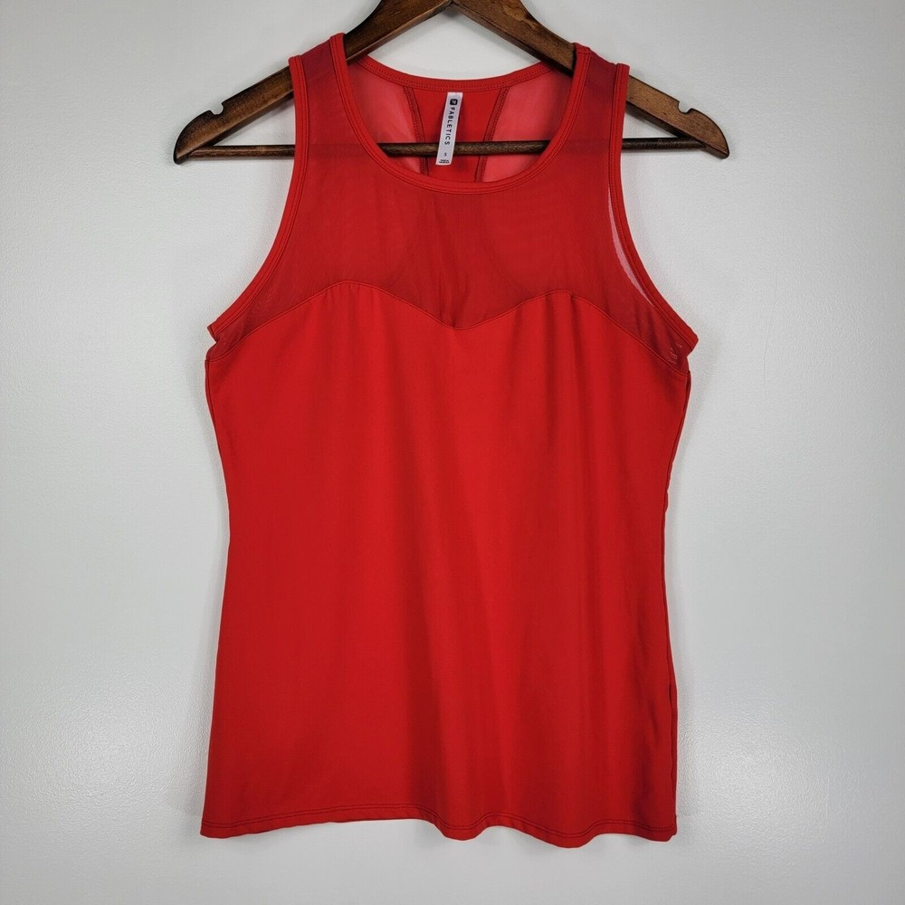Fabletics Women's Active Tank Top Red Sheer Panels Sz Small